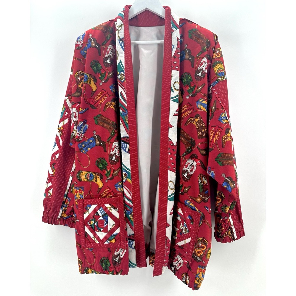 Quilted Handmade Patchwork Jacket Cottage Core Women Sz L Western W/Pockets CC37